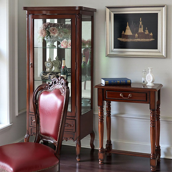 マリナカッシーリ ガラスキャビネット 飾り棚 クラシックデザイン ダークブラウン 幅68cm 高さ160cm コレクション収納 輸入家具-6
