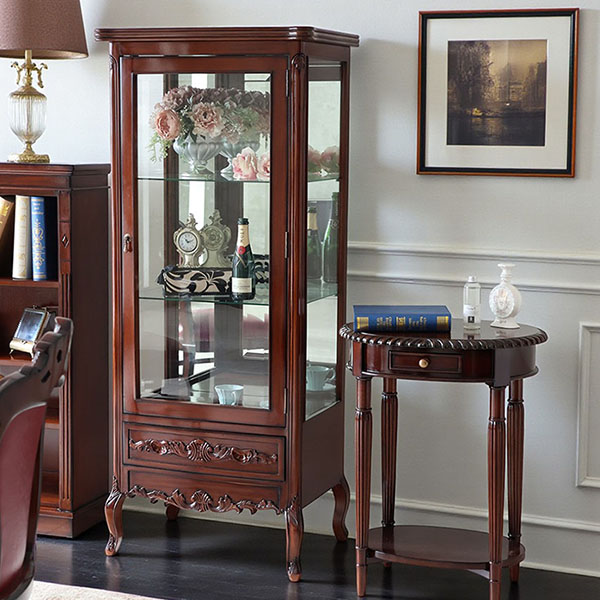 マリナカッシーリ ガラスキャビネット 飾り棚 クラシックデザイン ダークブラウン 幅68cm 高さ160cm コレクション収納 輸入家具-8