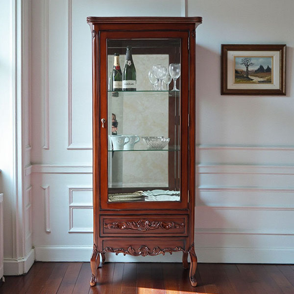 マリナカッシーリ ガラスキャビネット 飾り棚 クラシックデザイン ダークブラウン 幅68cm 高さ160cm コレクション収納 輸入家具-11