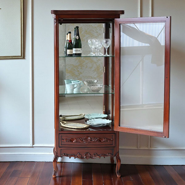 マリナカッシーリ ガラスキャビネット 飾り棚 クラシックデザイン ダークブラウン 幅68cm 高さ160cm コレクション収納 輸入家具-12