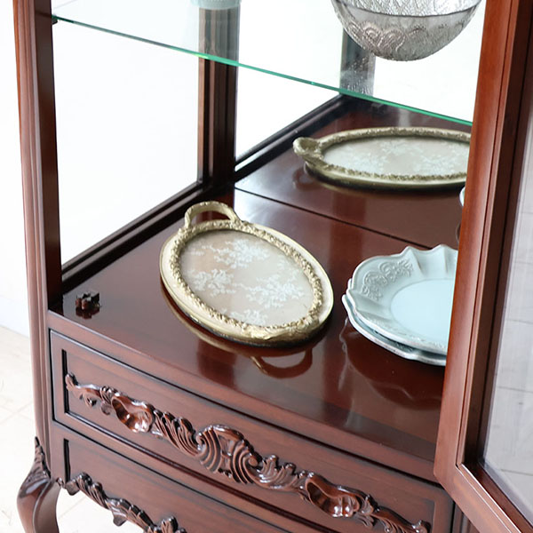 マリナカッシーリ ガラスキャビネット 飾り棚 クラシックデザイン ダークブラウン 幅68cm 高さ160cm コレクション収納 輸入家具-16
