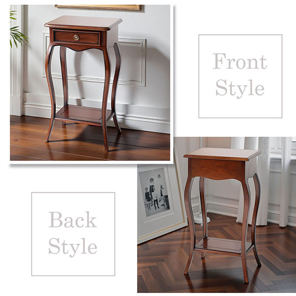 マリナカッシーリ 木製サイドテーブル 引き出し付き クラシックデザイン ダークブラウン 幅42cm 高さ79cm スリム収納 輸入家具-2