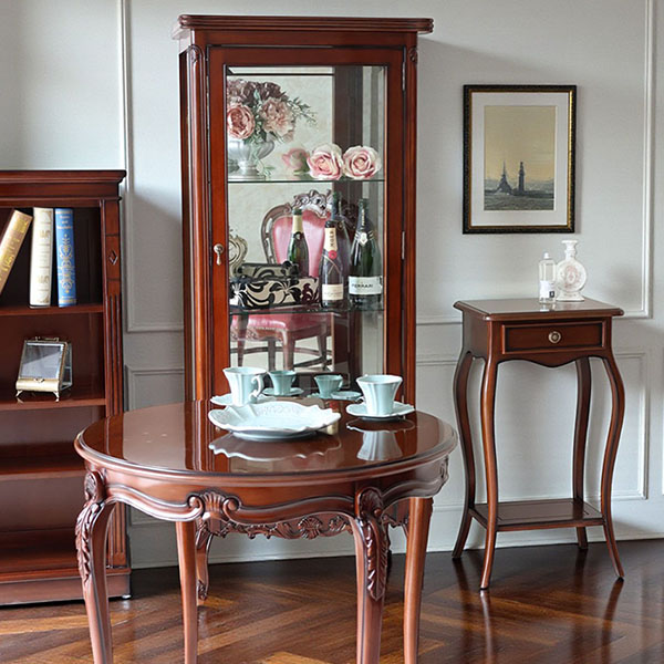 マリナカッシーリ 木製サイドテーブル 引き出し付き クラシックデザイン ダークブラウン 幅42cm 高さ79cm スリム収納 輸入家具-3