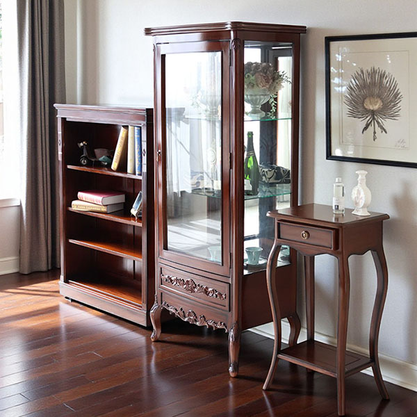 マリナカッシーリ 木製サイドテーブル 引き出し付き クラシックデザイン ダークブラウン 幅42cm 高さ79cm スリム収納 輸入家具-7