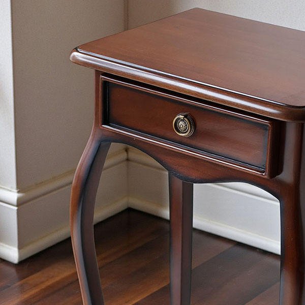 マリナカッシーリ 木製サイドテーブル 引き出し付き クラシックデザイン ダークブラウン 幅42cm 高さ79cm スリム収納 輸入家具-9