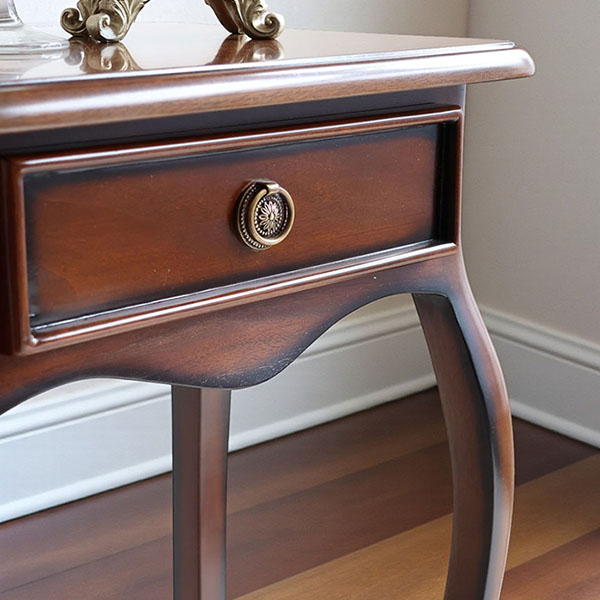 マリナカッシーリ 木製サイドテーブル 引き出し付き クラシックデザイン ダークブラウン 幅42cm 高さ79cm スリム収納 輸入家具-10