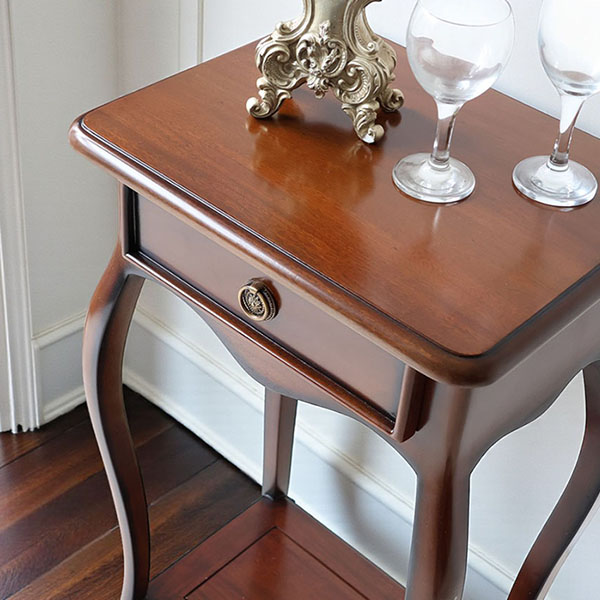 マリナカッシーリ 木製サイドテーブル 引き出し付き クラシックデザイン ダークブラウン 幅42cm 高さ79cm スリム収納 輸入家具-11