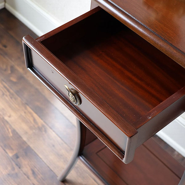 マリナカッシーリ 木製サイドテーブル 引き出し付き クラシックデザイン ダークブラウン 幅42cm 高さ79cm スリム収納 輸入家具-12