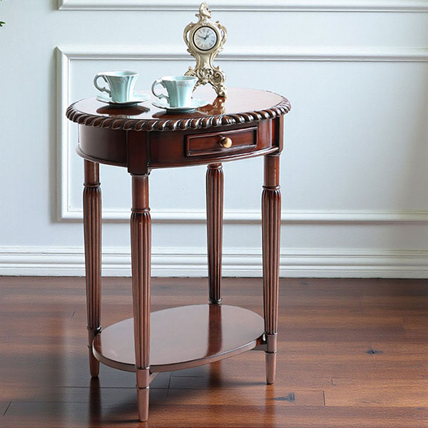 マリナカッシーリ 円形サイドテーブル 引き出し付き クラシックデザイン ダークブラウン 幅59cm 高さ76cm 木製家具 輸入家具-6