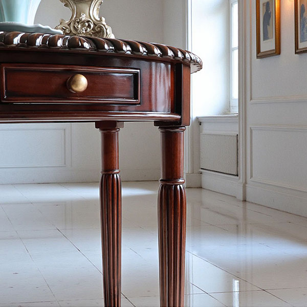 マリナカッシーリ 円形サイドテーブル 引き出し付き クラシックデザイン ダークブラウン 幅59cm 高さ76cm 木製家具 輸入家具-13