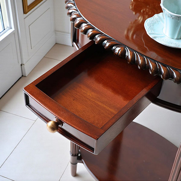 マリナカッシーリ 円形サイドテーブル 引き出し付き クラシックデザイン ダークブラウン 幅59cm 高さ76cm 木製家具 輸入家具-14