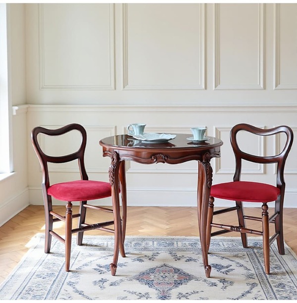 マリナカッシーリ 木製ダイニングチェア クラシックデザイン レッド座面 幅41cm コンパクトチェア 輸入家具-1