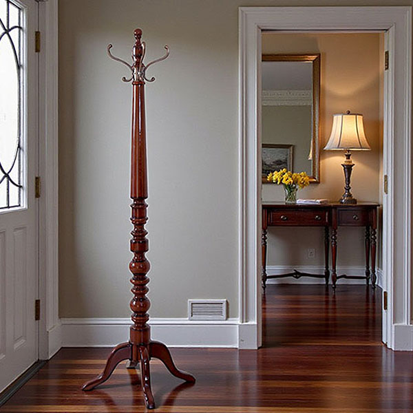 マリナカッシーリ クラシック家具 木製コートスタンド 彫刻調デザイン ダークブラウン 高さ177cm-1