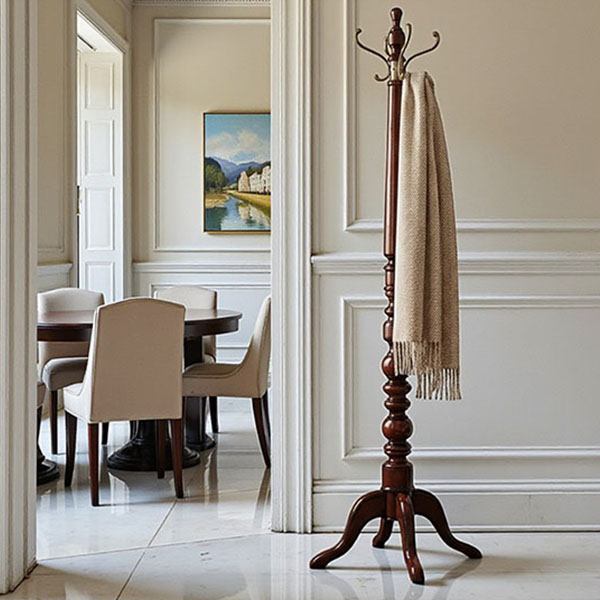 マリナカッシーリ クラシック家具 木製コートスタンド 彫刻調デザイン ダークブラウン 高さ177cm-3