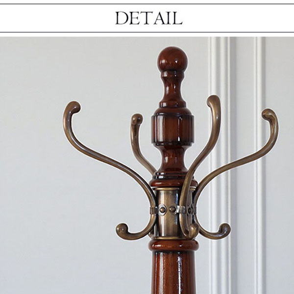 マリナカッシーリ クラシック家具 木製コートスタンド 彫刻調デザイン ダークブラウン 高さ177cm-4