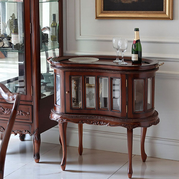 マリナカッシーリ クラシック家具 ガラス扉キャビネット 曲線フォルム ダークブラウン 幅84cm 高さ80cm 上質なディスプレイ収納-1