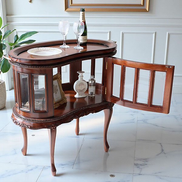 マリナカッシーリ クラシック家具 ガラス扉キャビネット 曲線フォルム ダークブラウン 幅84cm 高さ80cm 上質なディスプレイ収納-2