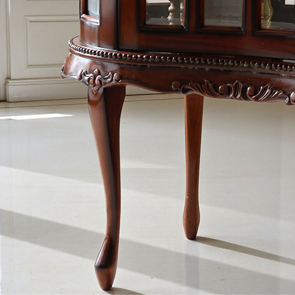 マリナカッシーリ クラシック家具 ガラス扉キャビネット 曲線フォルム ダークブラウン 幅84cm 高さ80cm 上質なディスプレイ収納-3