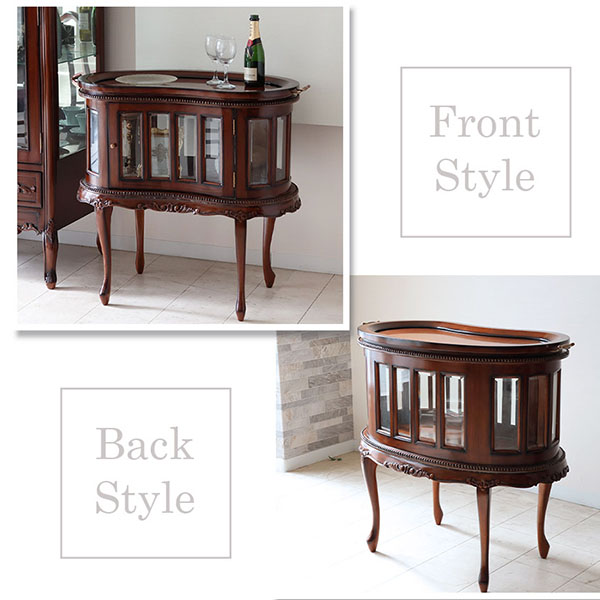 マリナカッシーリ クラシック家具 ガラス扉キャビネット 曲線フォルム ダークブラウン 幅84cm 高さ80cm 上質なディスプレイ収納-5