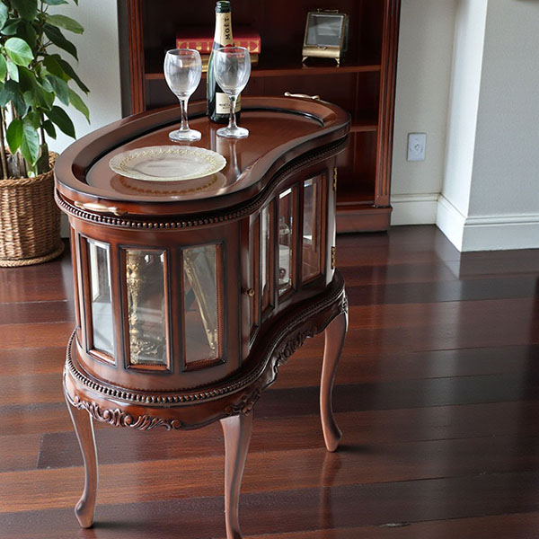 マリナカッシーリ クラシック家具 ガラス扉キャビネット 曲線フォルム ダークブラウン 幅84cm 高さ80cm 上質なディスプレイ収納-6