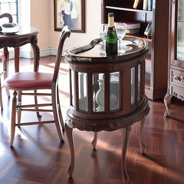 マリナカッシーリ クラシック家具 ガラス扉キャビネット 曲線フォルム ダークブラウン 幅84cm 高さ80cm 上質なディスプレイ収納-7