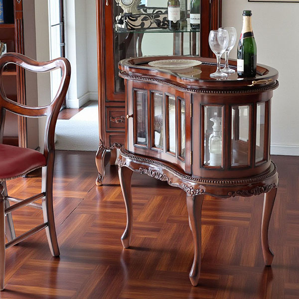 マリナカッシーリ クラシック家具 ガラス扉キャビネット 曲線フォルム ダークブラウン 幅84cm 高さ80cm 上質なディスプレイ収納-10