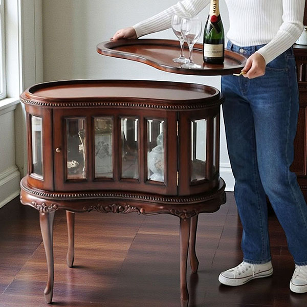 マリナカッシーリ クラシック家具 ガラス扉キャビネット 曲線フォルム ダークブラウン 幅84cm 高さ80cm 上質なディスプレイ収納-12