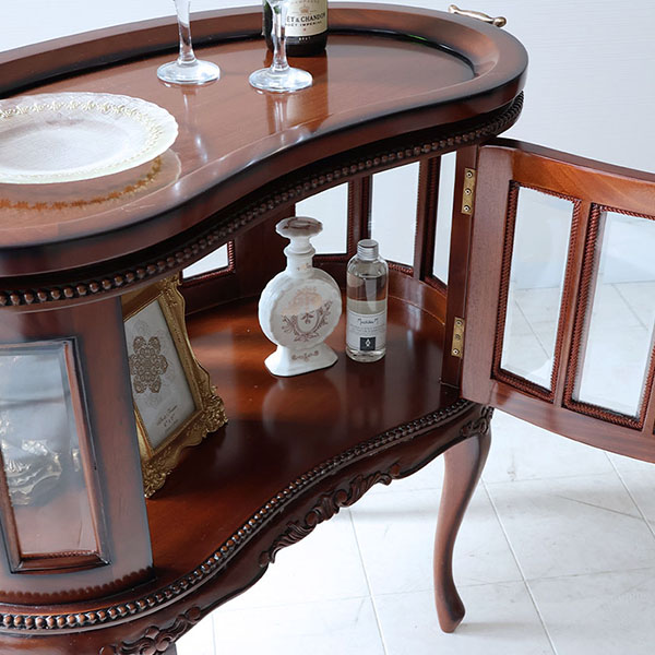 マリナカッシーリ クラシック家具 ガラス扉キャビネット 曲線フォルム ダークブラウン 幅84cm 高さ80cm 上質なディスプレイ収納-13