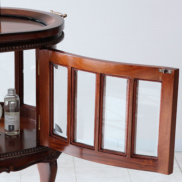 マリナカッシーリ クラシック家具 ガラス扉キャビネット 曲線フォルム ダークブラウン 幅84cm 高さ80cm 上質なディスプレイ収納-14