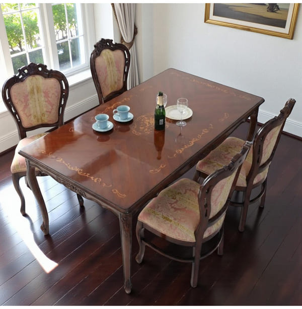 マリナカッシーリ ダイニングテーブル 165cm 猫脚 象嵌 食卓テーブル 木製 輸入家具-12