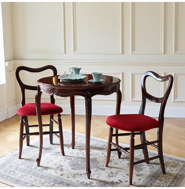 マリナカッシーリ 英国調 ダイニングセット3P（ベロアレッド） 2人掛け 2人用-9