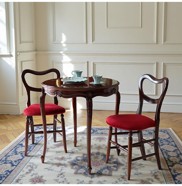 マリナカッシーリ 英国調 ダイニングセット3P（ベロアレッド） 2人掛け 2人用-11