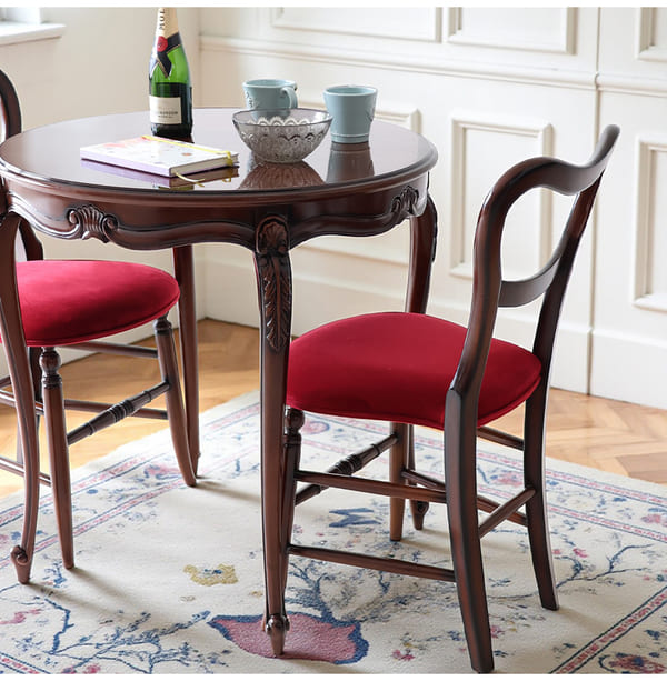 マリナカッシーリ 英国調 ダイニングセット3P（ベロアレッド） 2人掛け 2人用-12