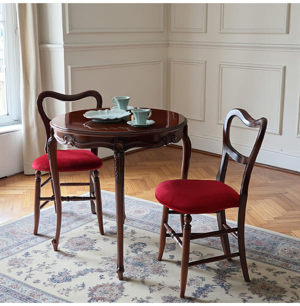 マリナカッシーリ 英国調 ダイニングセット3P（ベロアレッド） 2人掛け 2人用-13