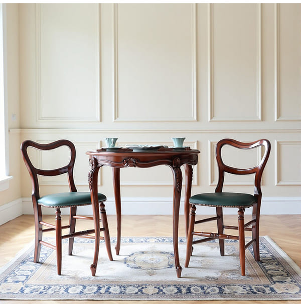 マリナカッシーリ 英国調 ダイニングセット3P（グリーンレザー） 2人掛け 2人用-1