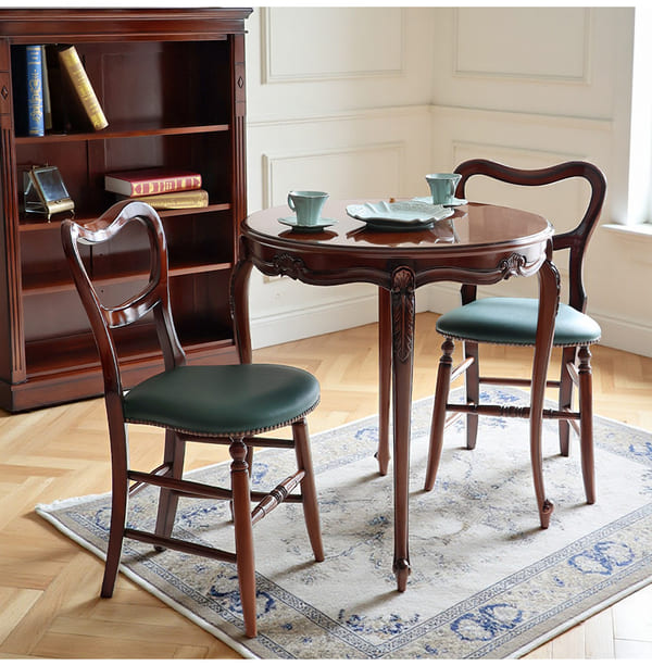 マリナカッシーリ 英国調 ダイニングセット3P（グリーンレザー） 2人掛け 2人用-8