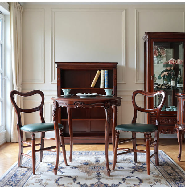 マリナカッシーリ 英国調 ダイニングセット3P（グリーンレザー） 2人掛け 2人用-9