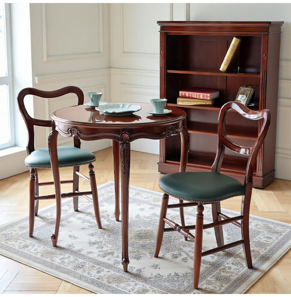 マリナカッシーリ 英国調 ダイニングセット3P（グリーンレザー） 2人掛け 2人用-11