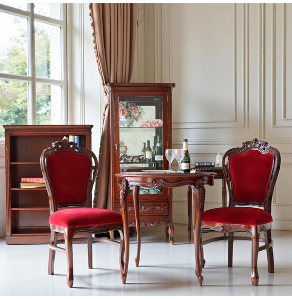 マリナカッシーリ ヨーロピアン ダイニングセット3P（ベロアレッド） 2人掛け 2人用-1