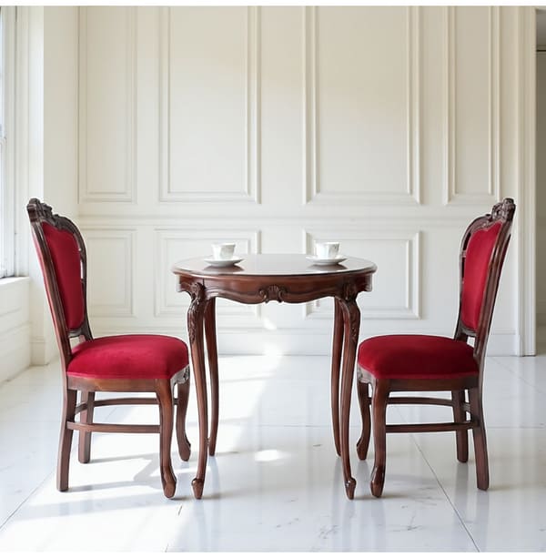 マリナカッシーリ ヨーロピアン ダイニングセット3P（ベロアレッド） 2人掛け 2人用-8