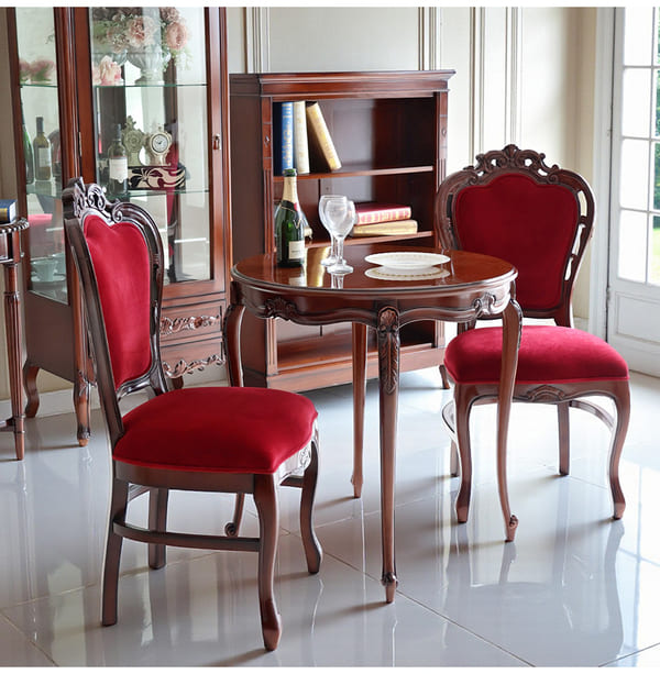 マリナカッシーリ ヨーロピアン ダイニングセット3P（ベロアレッド） 2人掛け 2人用-9