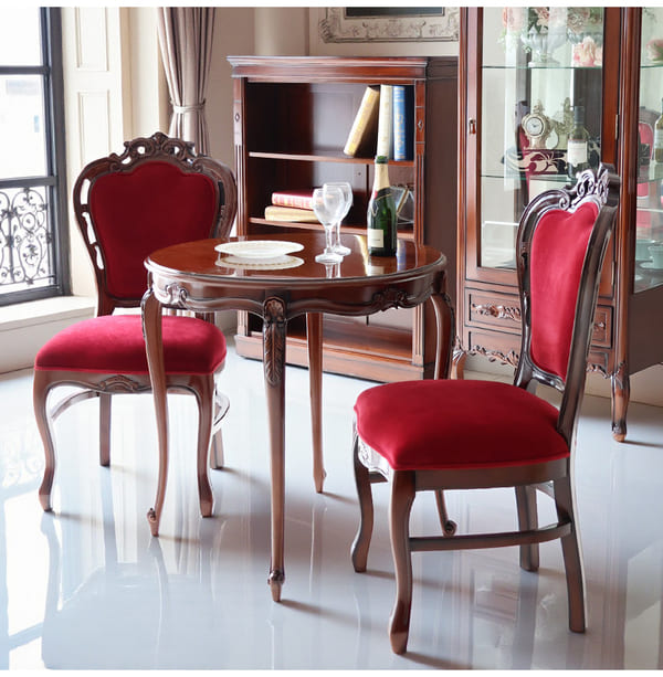 マリナカッシーリ ヨーロピアン ダイニングセット3P（ベロアレッド） 2人掛け 2人用-11