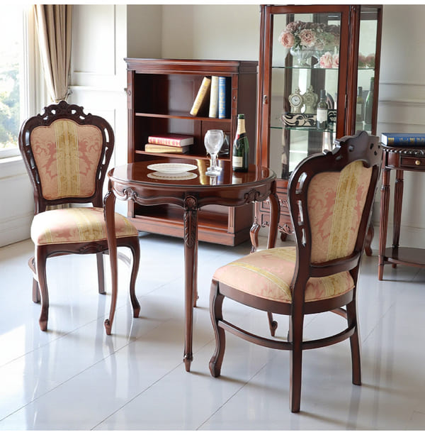 マリナカッシーリ ヨーロピアン ダイニングセット3P（ピンクストライプ） 2人掛け 2人用-9