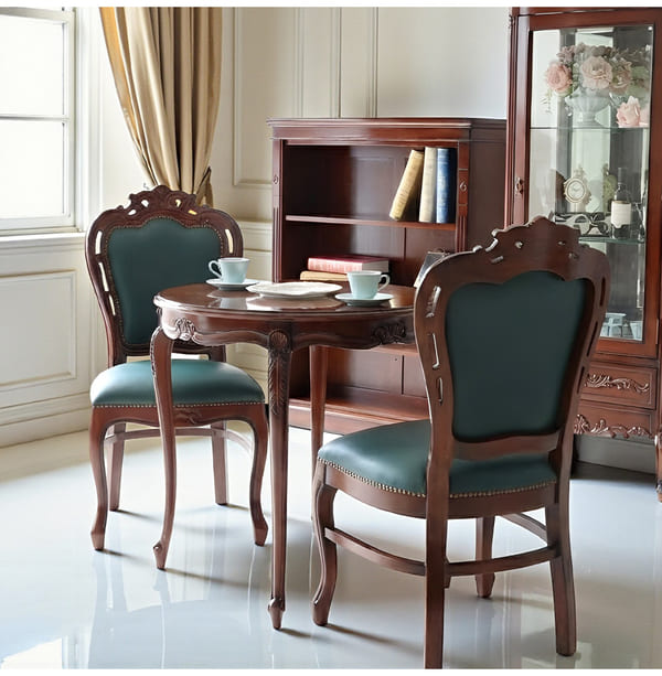 マリナカッシーリ ヨーロピアン ダイニングセット3P（グリーンレザー） 2人掛け 2人用-12