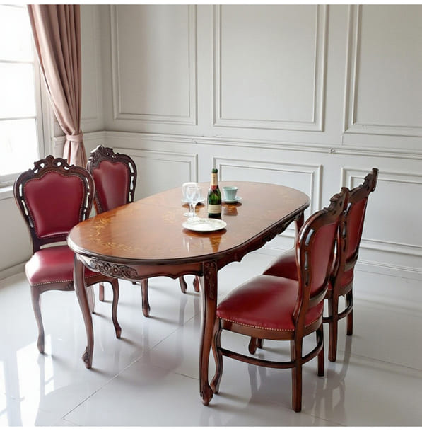 マリナカッシーリ ヨーロピアン オーバルダイニングセット5P（レッド） 4人掛け 4人用-1