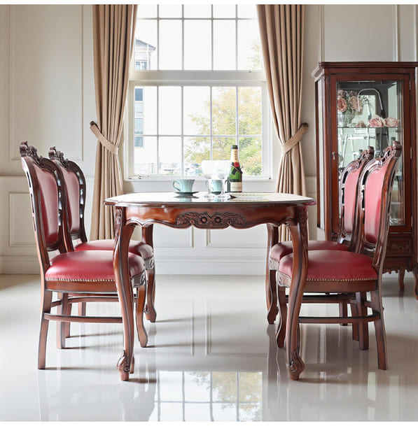 マリナカッシーリ ヨーロピアン オーバルダイニングセット5P（レッド） 4人掛け 4人用-9