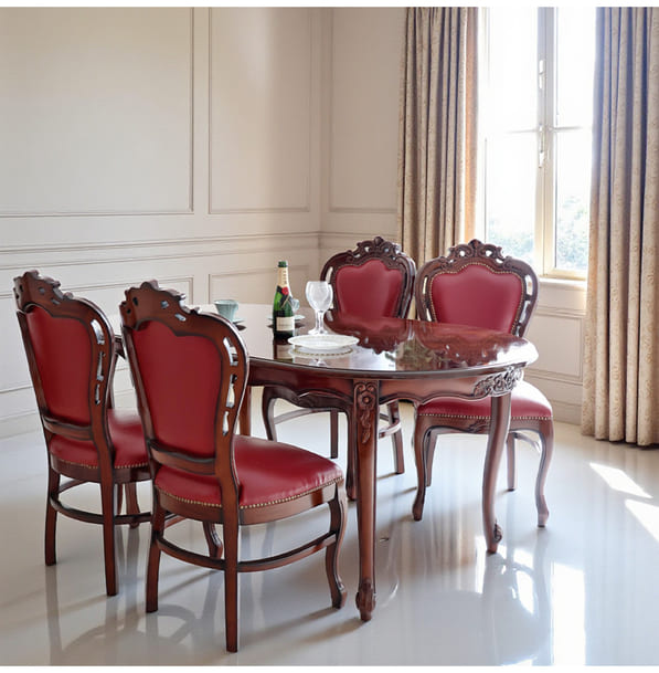 マリナカッシーリ ヨーロピアン オーバルダイニングセット5P（レッド） 4人掛け 4人用-10