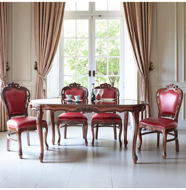 マリナカッシーリ ヨーロピアン オーバルダイニングセット5P（レッド） 4人掛け 4人用-12