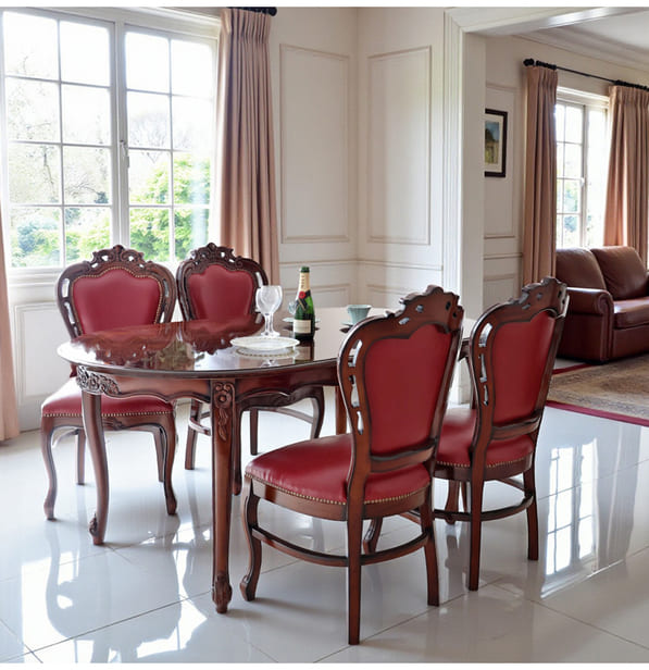 マリナカッシーリ ヨーロピアン オーバルダイニングセット5P（レッド） 4人掛け 4人用-16