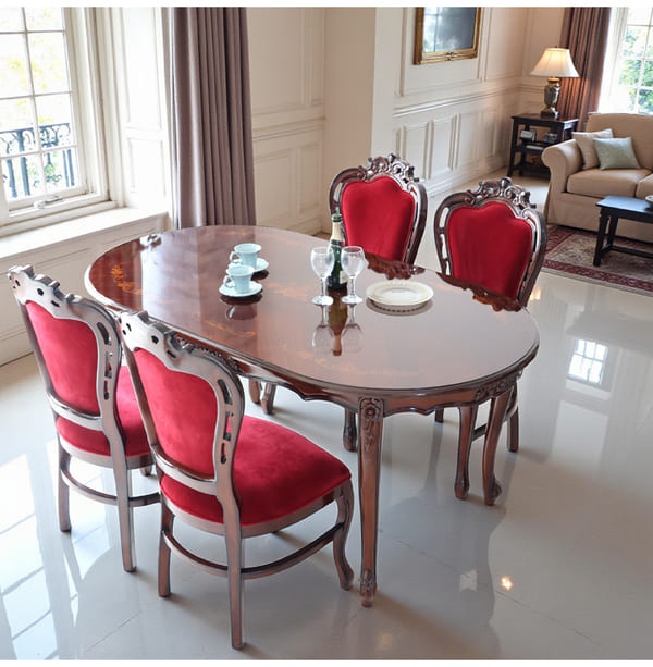 マリナカッシーリ ヨーロピアン オーバルダイニングセット5P（ベロアレッド） 4人掛け 4人用-1